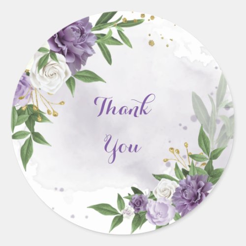 purple mauve white floral greenery classic round s classic round sticker