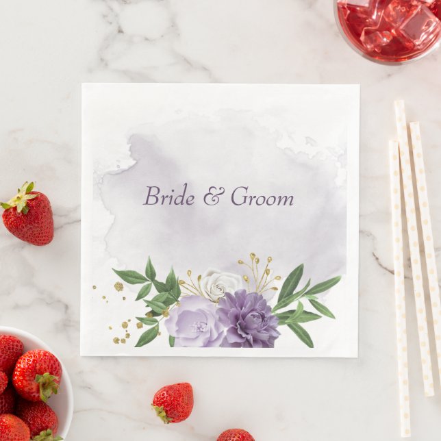 purple mauve white floral  paper dinner napkins (Insitu)