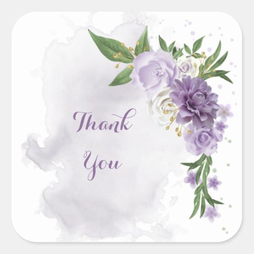 purple mauve white floral square sticker