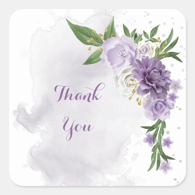 purple mauve white floral square sticker (Front)