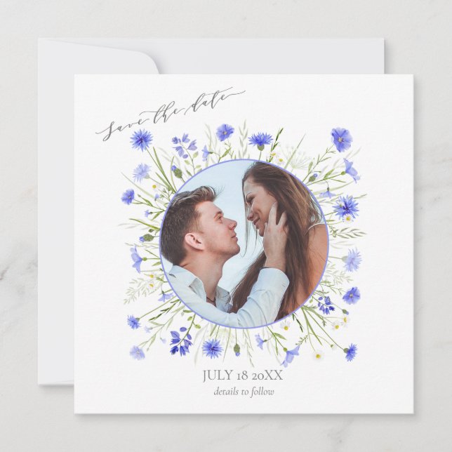 Purple mauve wildflower save the date photo card (Front)