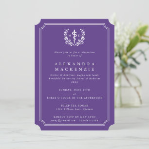 Purple MD Asclepius + Laurel Wreath Graduation Invitation