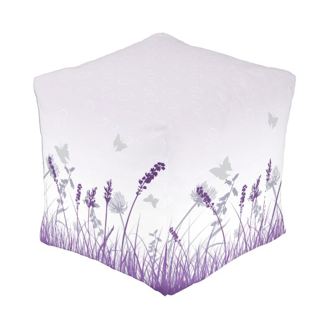 Purple Meadow and Butterflies Outdoor Pouf (Angled Back)