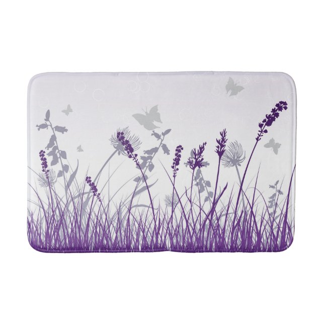 Purple Meadow and Butterfly Bathroom Mat (Front)