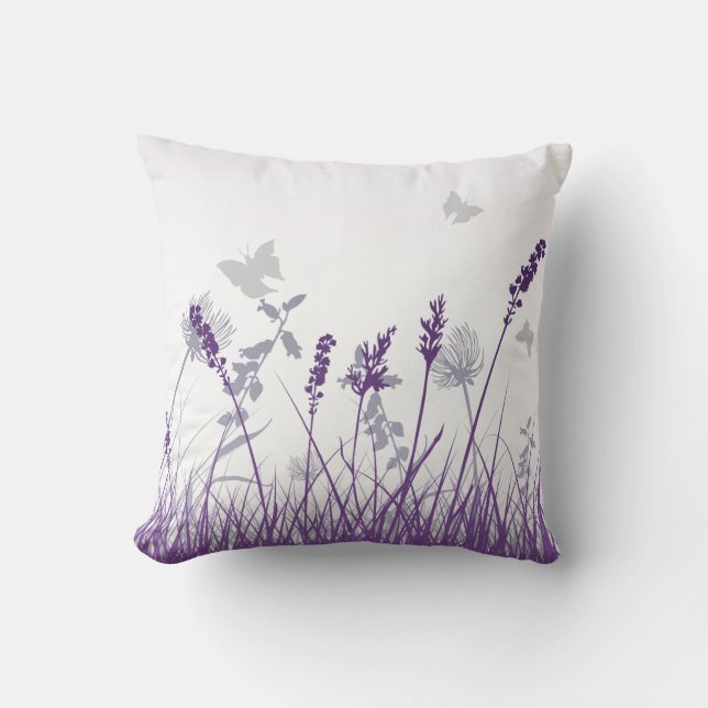 Purple Meadow and Butterfly Outdoor Pillow (Front)