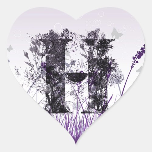 Purple Meadows and Flower Alphabet _ Letter H Girl Heart Sticker
