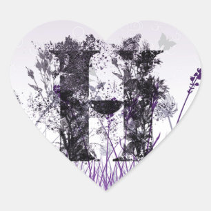 Purple Meadows and Flower Alphabet - Letter H Girl Heart Sticker