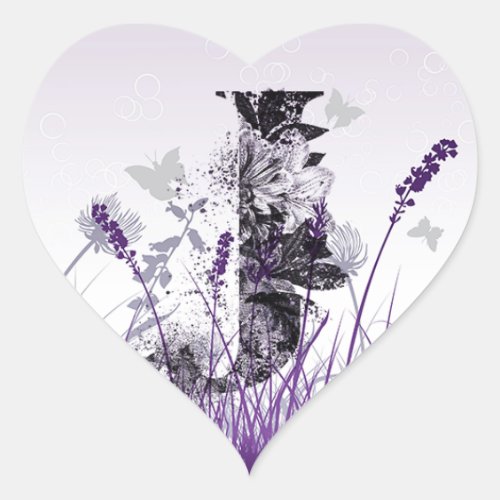 Purple Meadows and Flower Alphabet _ Letter J Girl Heart Sticker