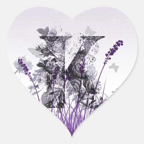 Purple Meadows and Flower Alphabet _ Letter K Girl Heart Sticker