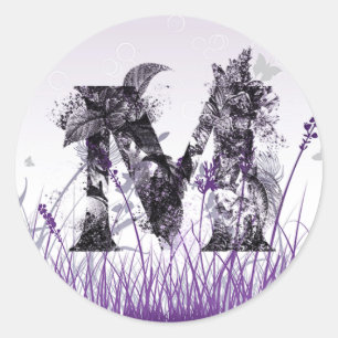 Purple Meadows and Flower Alphabet - Letter M Girl Classic Round Sticker