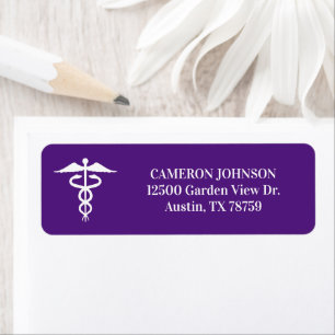 Purple Medical Caduceus Doctor Return Address Label
