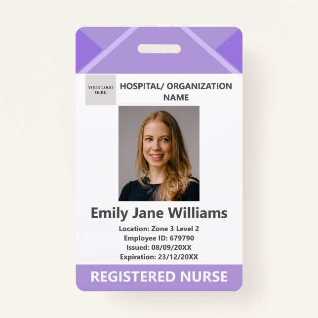 Purple Medical Doctor Nurse Aged Security Photo ID Badge (Front)