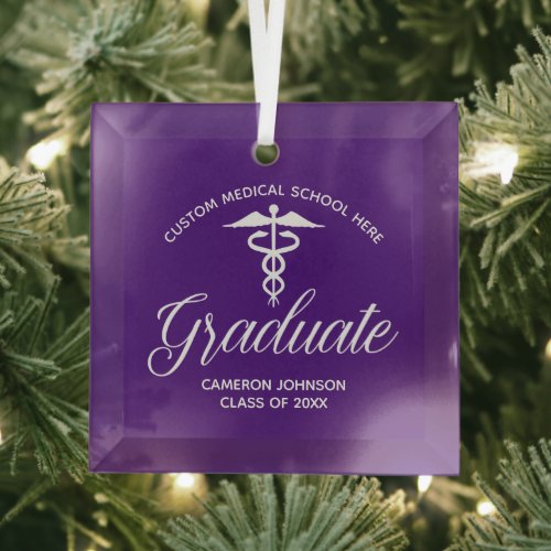 Purple Medical School Graduation Christmas Glass Ornament