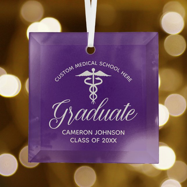 Purple Medical School Graduation Christmas Glass Ornament (Creator Uploaded)