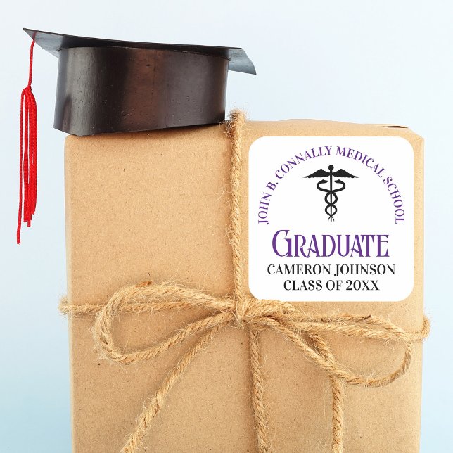 Purple Medical School Graduation Party Customized Square Sticker (Creator Uploaded)