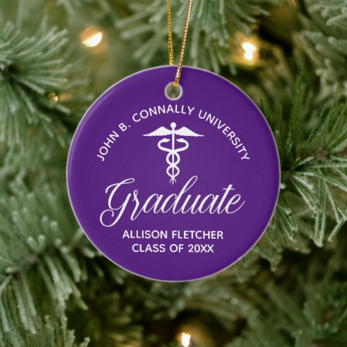 Purple Medical School Graduation Photo Christmas Ceramic Ornament