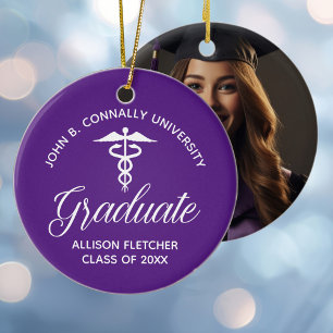 Purple Medical School Graduation Photo Christmas Ceramic Ornament