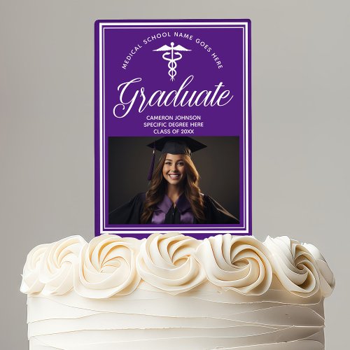 Purple Medical School Photo Graduation Party Cake Topper