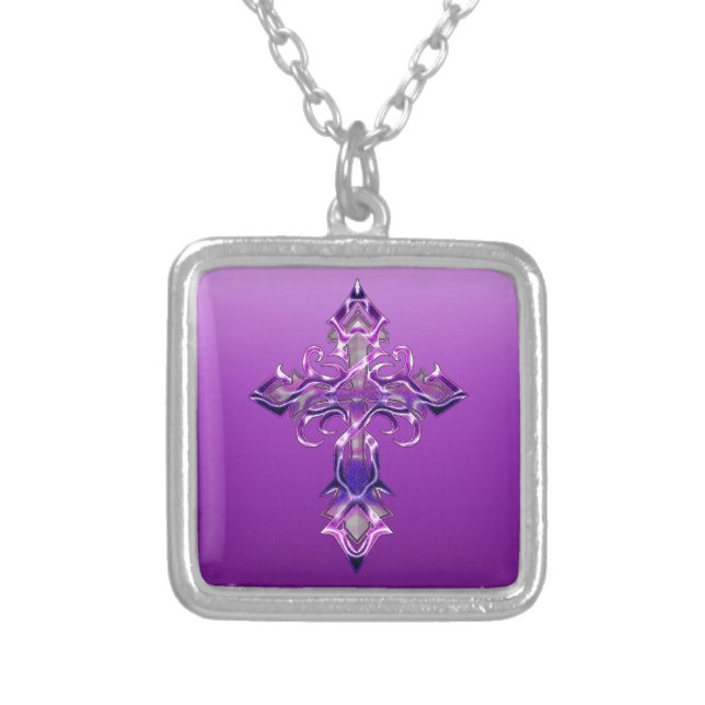 Purple Medieval Cross Necklace (Front)