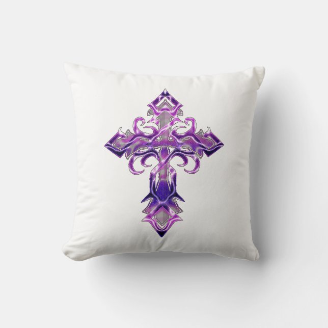 Purple Medieval Cross Throw Pillow II (Front)