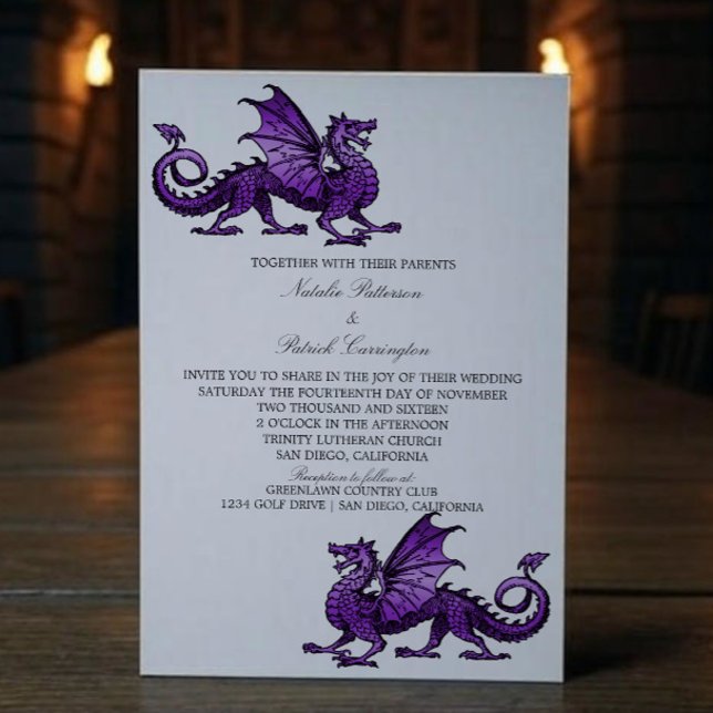 Purple Medieval Dragon Wedding Invite (Purple Medieval Dragon Wedding Invite)