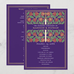 Purple Medieval Gold Floral Sword Royal Wedding Program