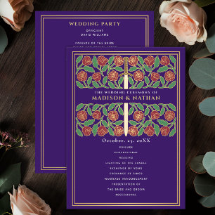 Purple Medieval Gold Floral Sword Royal Wedding Program