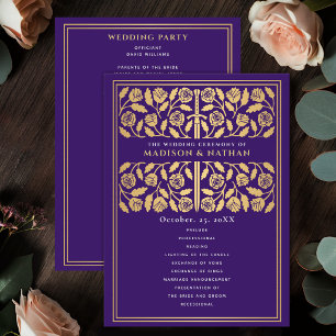 Purple Medieval Gold Sword Royal Wedding Program