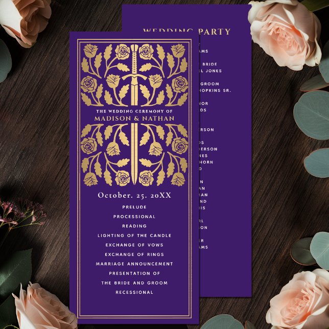 Purple Medieval Gold Sword Royal Wedding Program (Creator Uploaded)