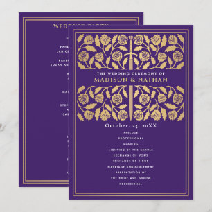 Purple Medieval Gold Sword Royal Wedding Program