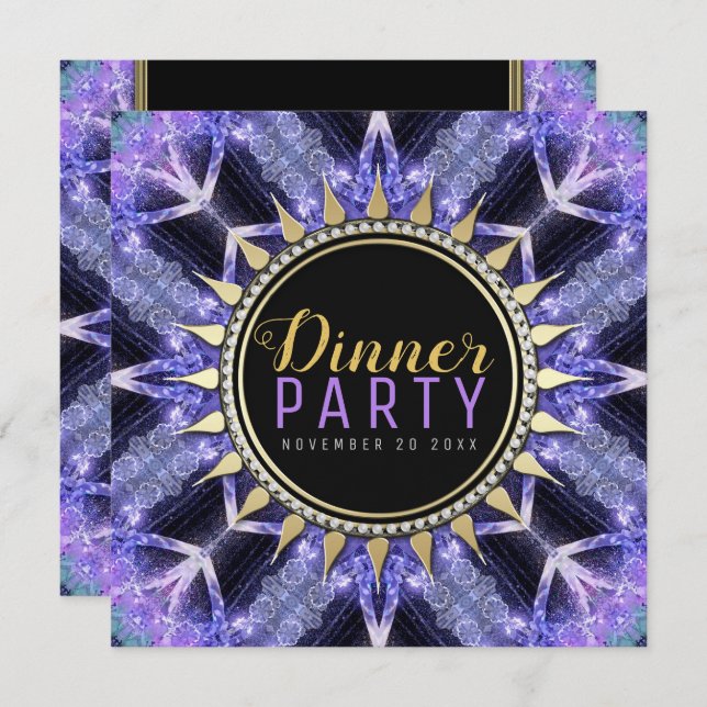 Purple Medieval Magic Dinner Party Invite (Front/Back)
