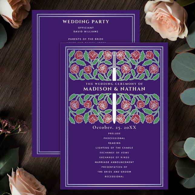 Purple Medieval Silver Floral Sword Royal Wedding Program (Creator Uploaded)