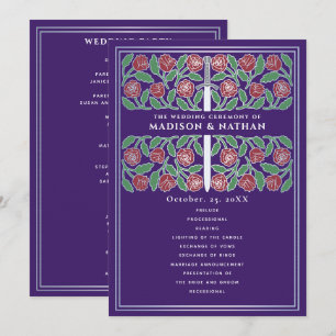 Purple Medieval Silver Floral Sword Royal Wedding Program
