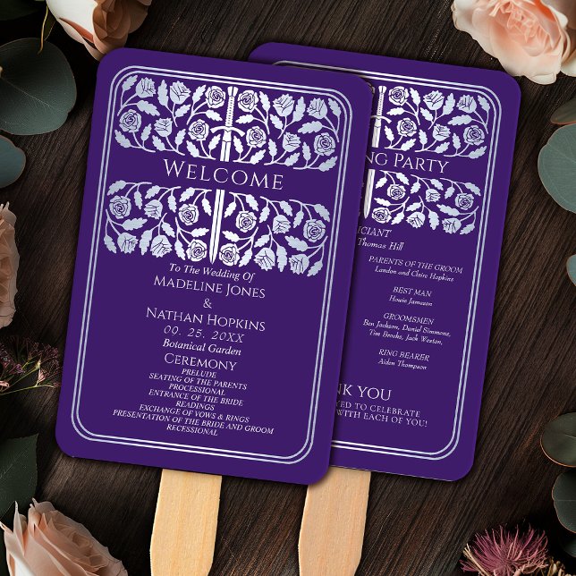 Purple Medieval Silver Sword Royal Wedding Program Hand Fan (Creator Uploaded)