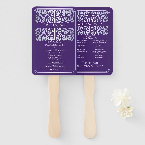 Purple Medieval Silver Sword Royal Wedding Program Hand Fan