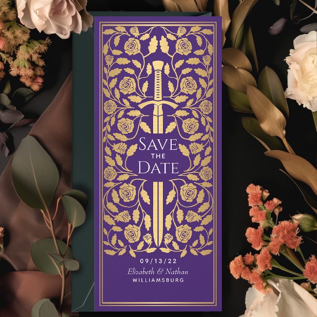 Purple Medieval Sword Save the Date Invitation (Creator Uploaded)
