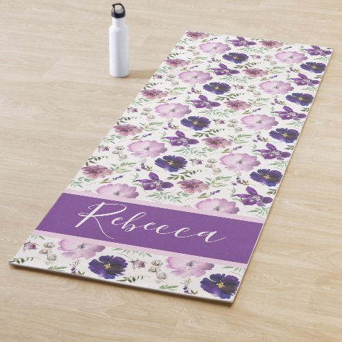 Purple Meditation Watercolor Flower Floral Yoga Ma Yoga Mat