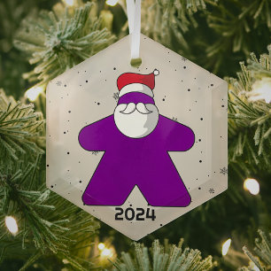 Purple Meeple Santa Custom Year Family Board Game Glass Ornament