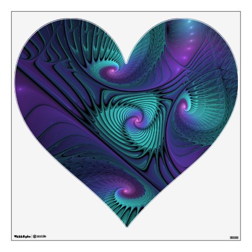 Purple Meets Turquoise Abstract Fractal Art Heart Wall Decal