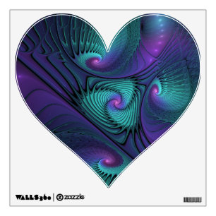 Purple Meets Turquoise Abstract Fractal Art Heart Wall Decal