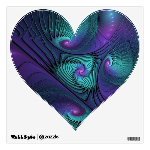 Purple Meets Turquoise Abstract Fractal Art Heart Wall Decal