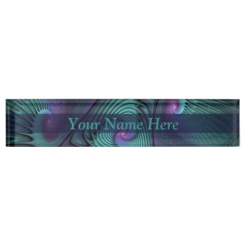 Purple Meets Turquoise Abstract Fractal Art Name Desk Name Plate by GabiwArt at Zazzle