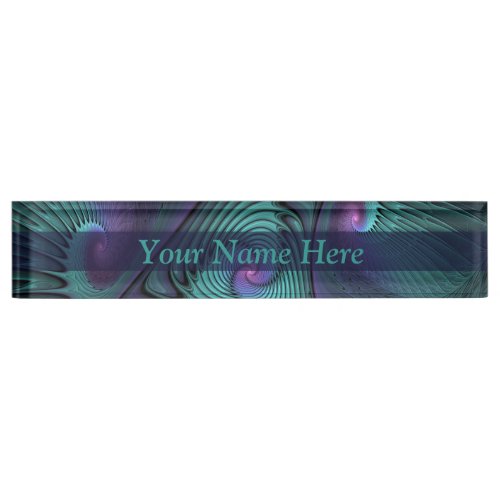 Purple meets Turquoise abstract Fractal Art Name Desk Name Plate