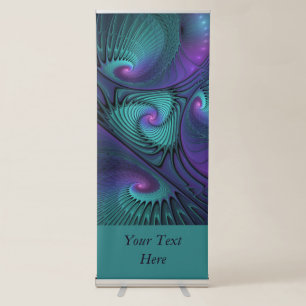 Purple meets Turquoise abstract Fractal Art Text Retractable Banner