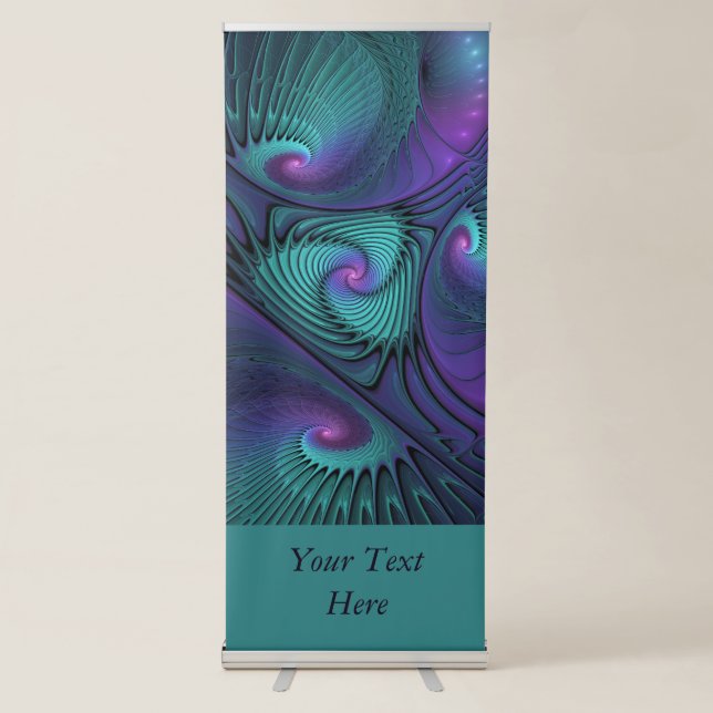 Purple meets Turquoise abstract Fractal Art Text Retractable Banner (Front)