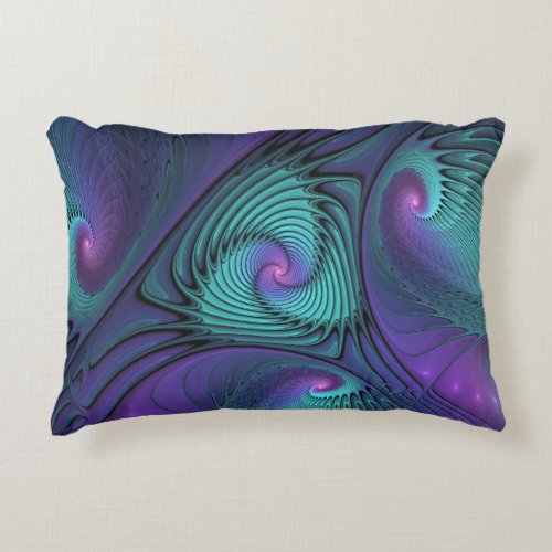 Purple meets Turquoise modern abstract Fractal Art Accent Pillow