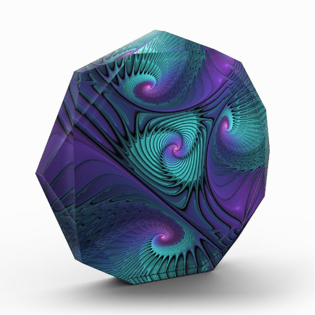 Purple Meets Turquoise Modern Abstract Fractal Art Acrylic Award (Left)