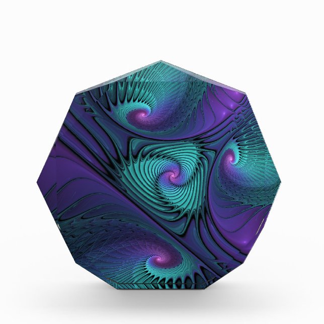 Purple Meets Turquoise Modern Abstract Fractal Art Acrylic Award (Front)