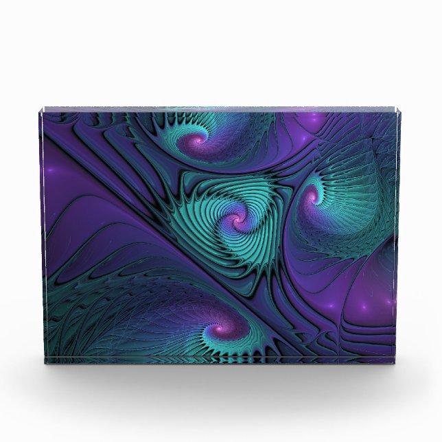 Purple Meets Turquoise Modern Abstract Fractal Art Acrylic Award (Front)