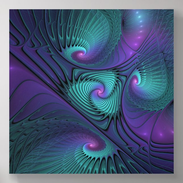 Purple Meets Turquoise Modern Abstract Fractal Art Acrylic Photo Tile (Front Set)
